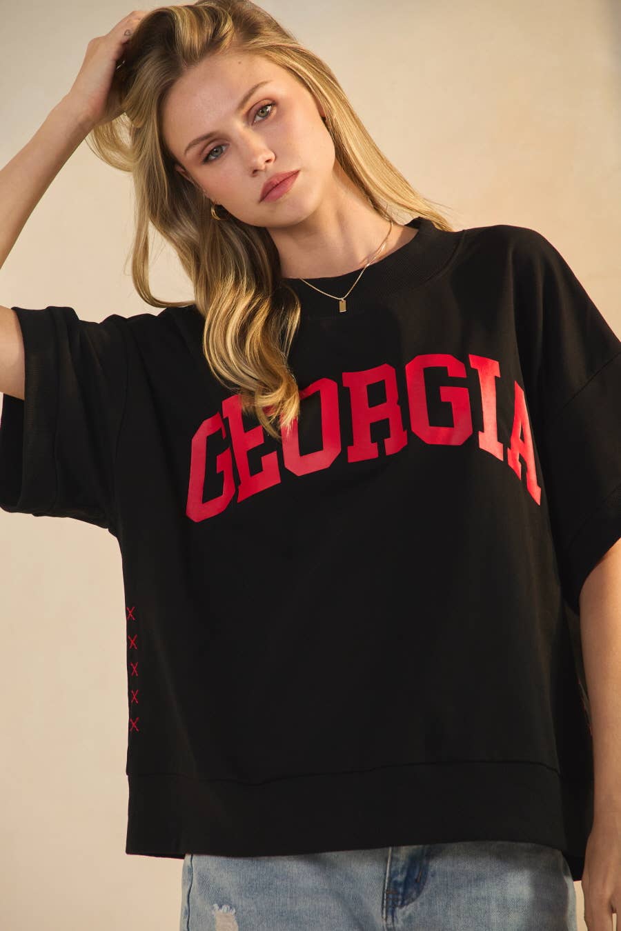 GEORGIA Side Stitch Boxy Pullover ~ Black