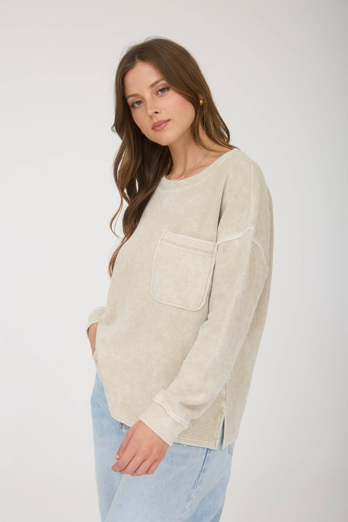 Wren Washed Pocket Rib Top ~ Khaki