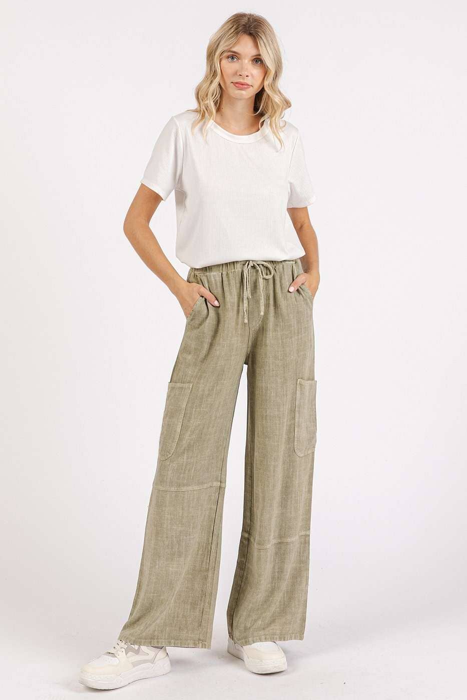 Anissa Mineral Wash Utility Pocket Pants ~ Basil