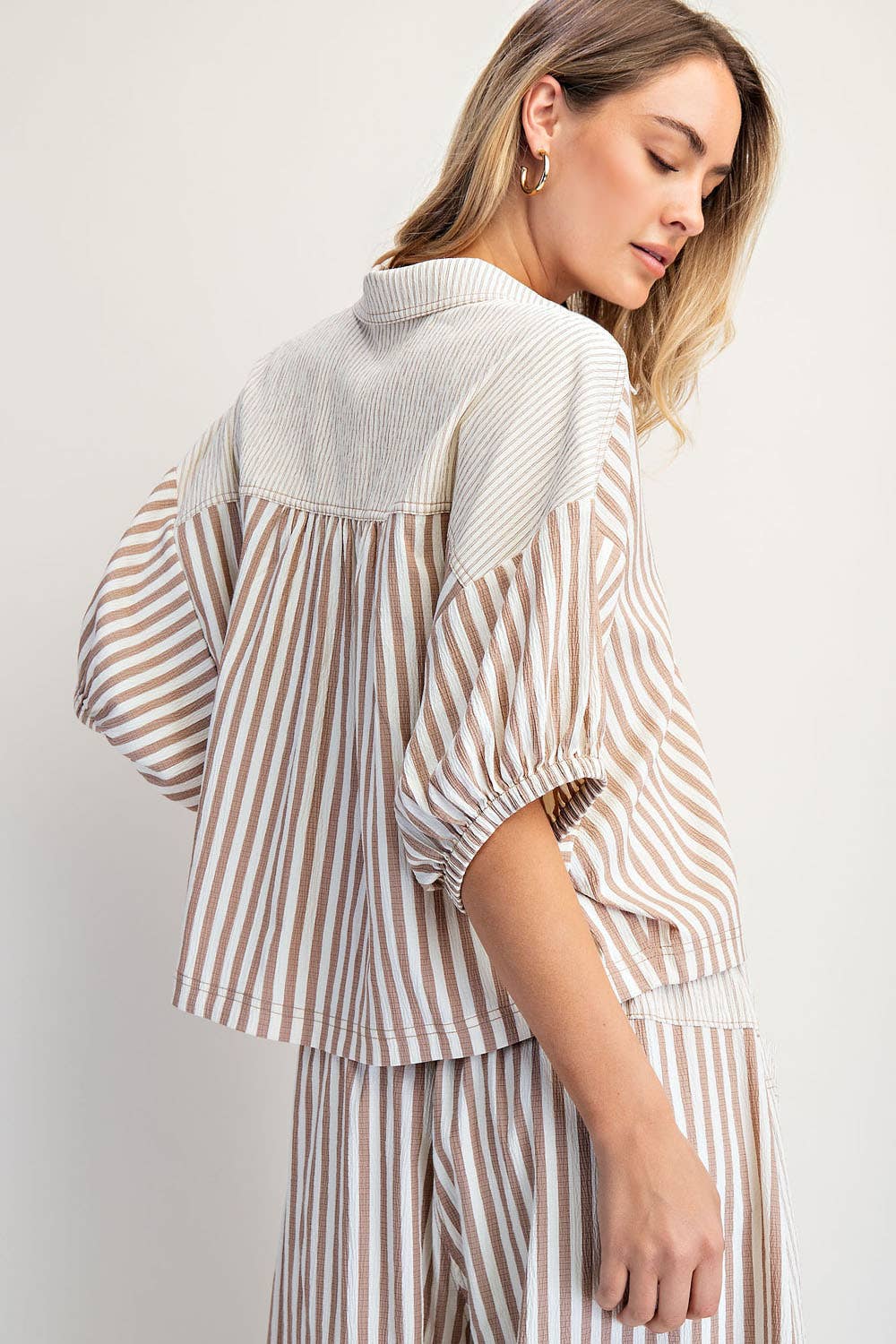 Blair Boxy Striped Button Down Shirt ~ Mocha