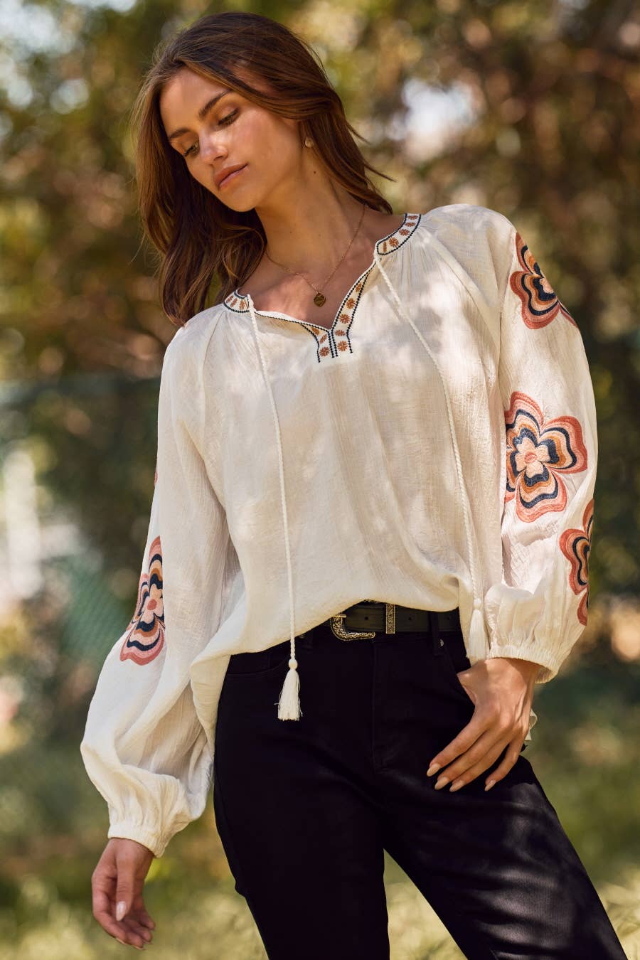Lucie Loose-Fit Floral Embroidered Top ~ White