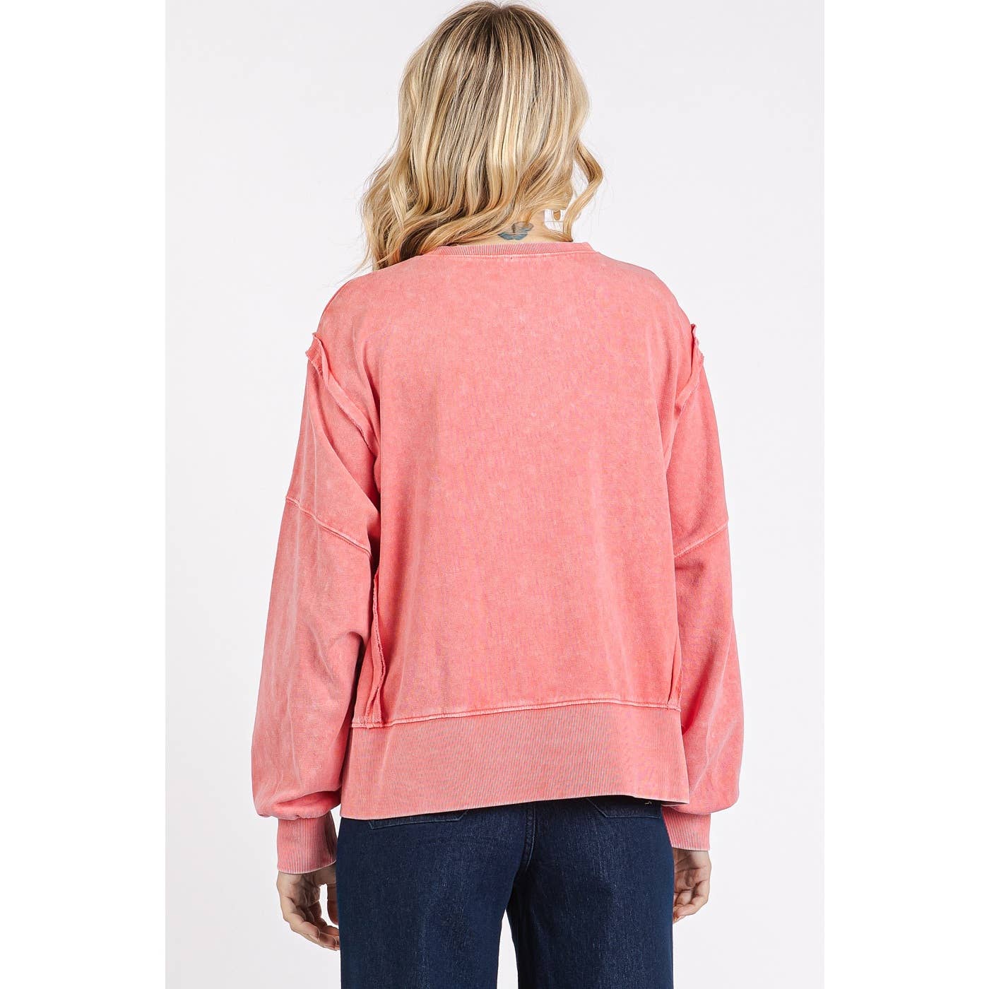 Amaya Mineral Wash Step Hem Crew Top ~ Strawberry