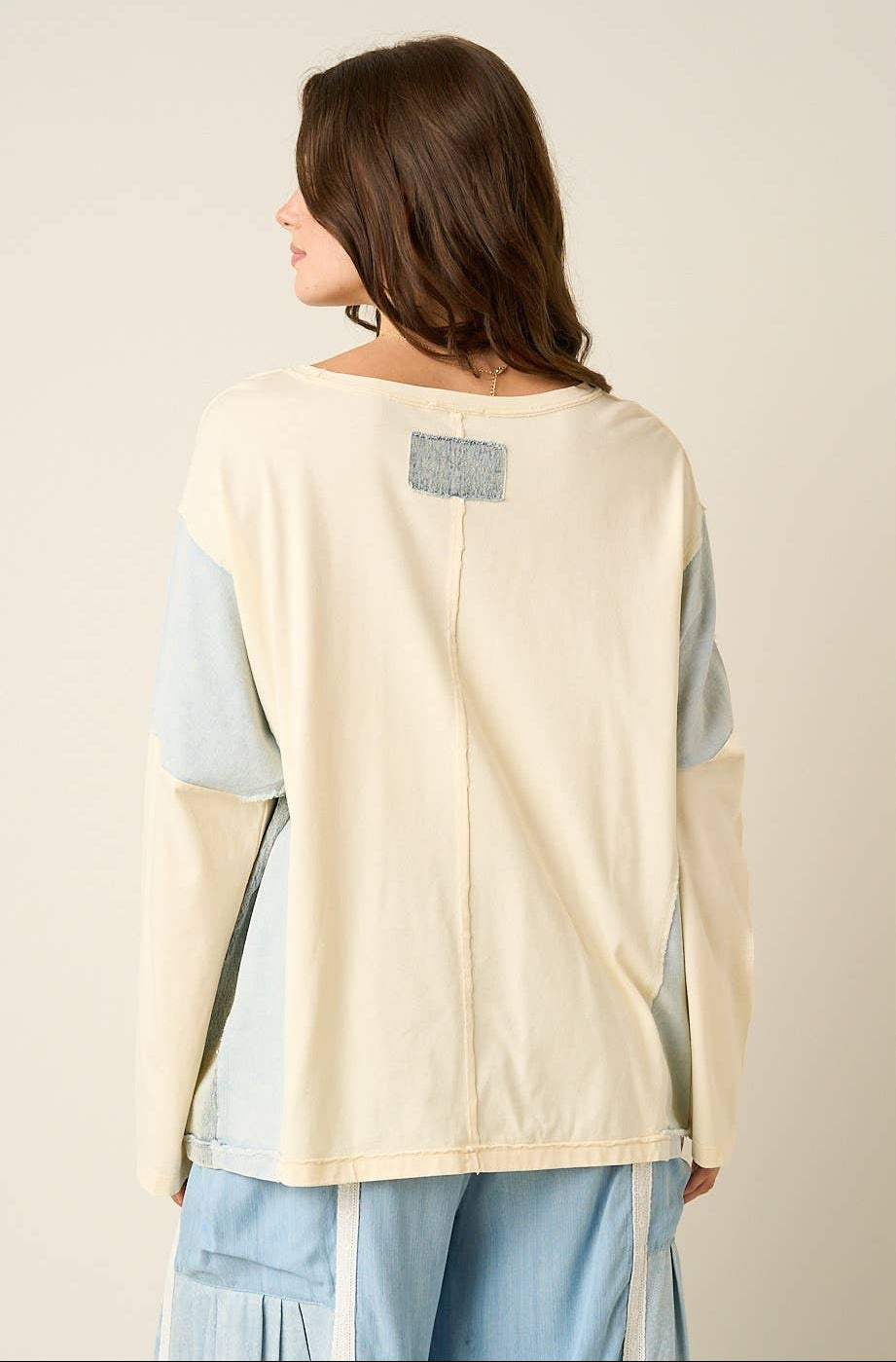 Demi Denim Star & Boot Patch Top ~ Cream