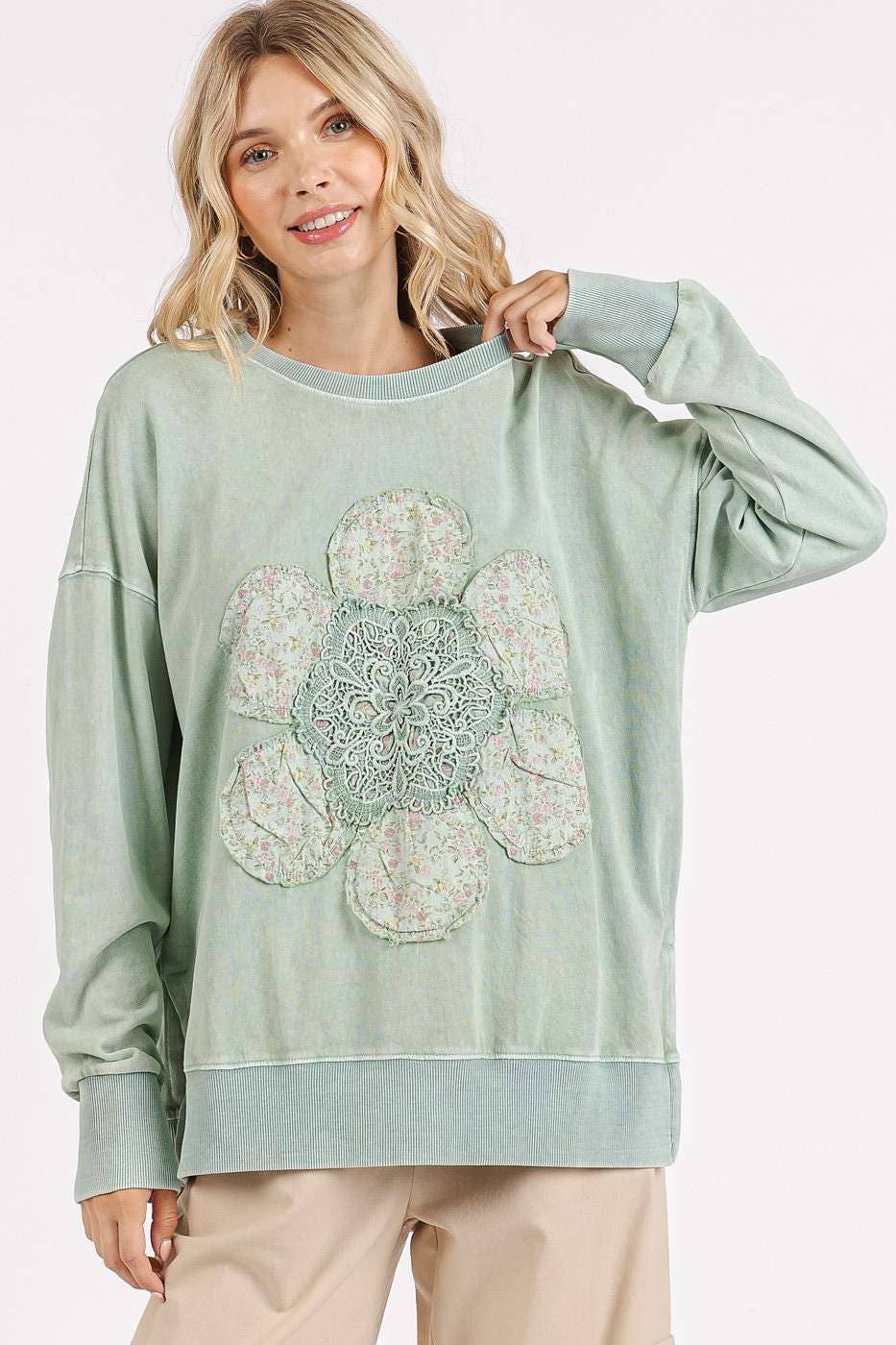 Flower Patch Mineral Wash Top ~ Sage