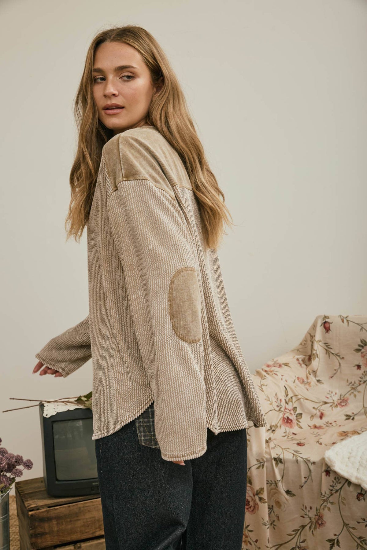 Brynn Boxy Textured Washed Knit Top ~ Mocha