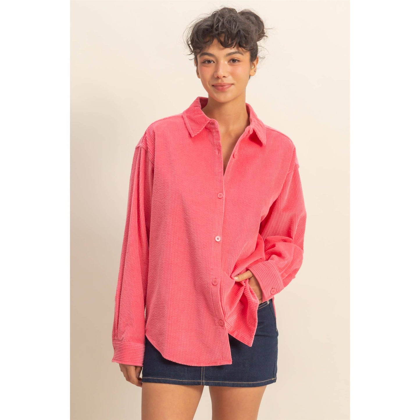 Remma Relaxed-fit Corduroy Shacket ~ Taffy Pink
