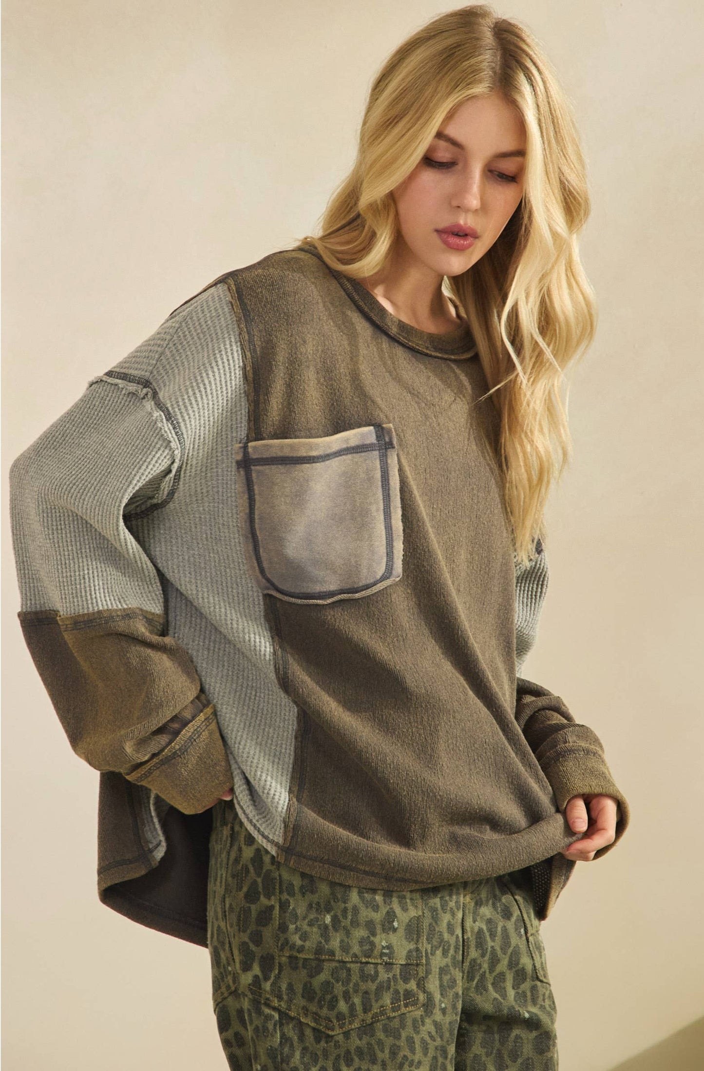 Penelope Patchwork Pocket Top ~ Ash