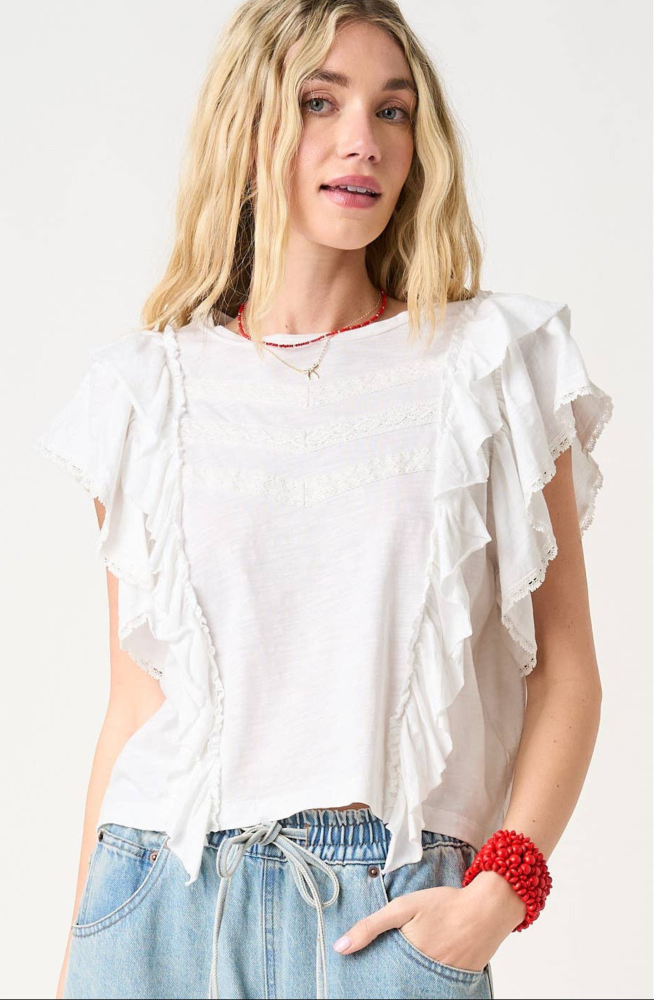 Lillie Lace & Ruffle Top ~ White