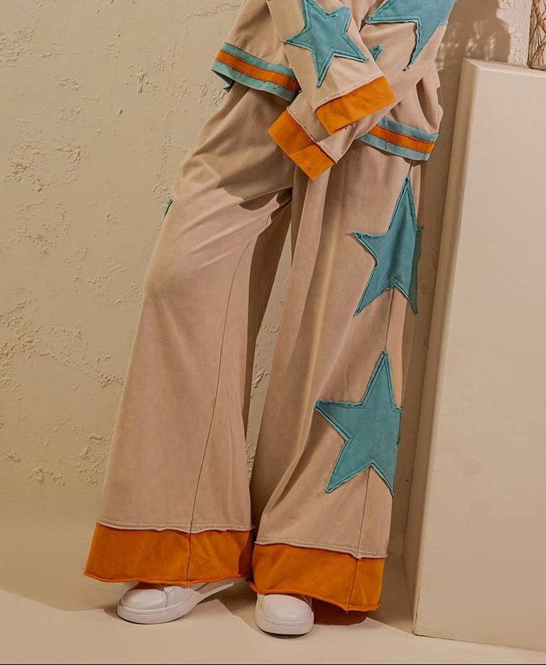 Stardust French Terry Star Pants ~ Sand/Green