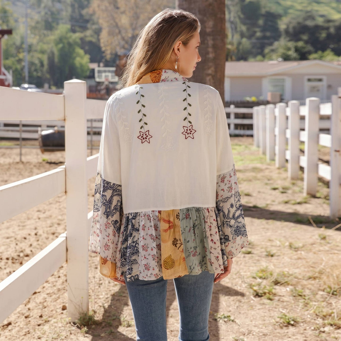 Peyton Patchwork Bell Sleeve Kimono ~ Pearl