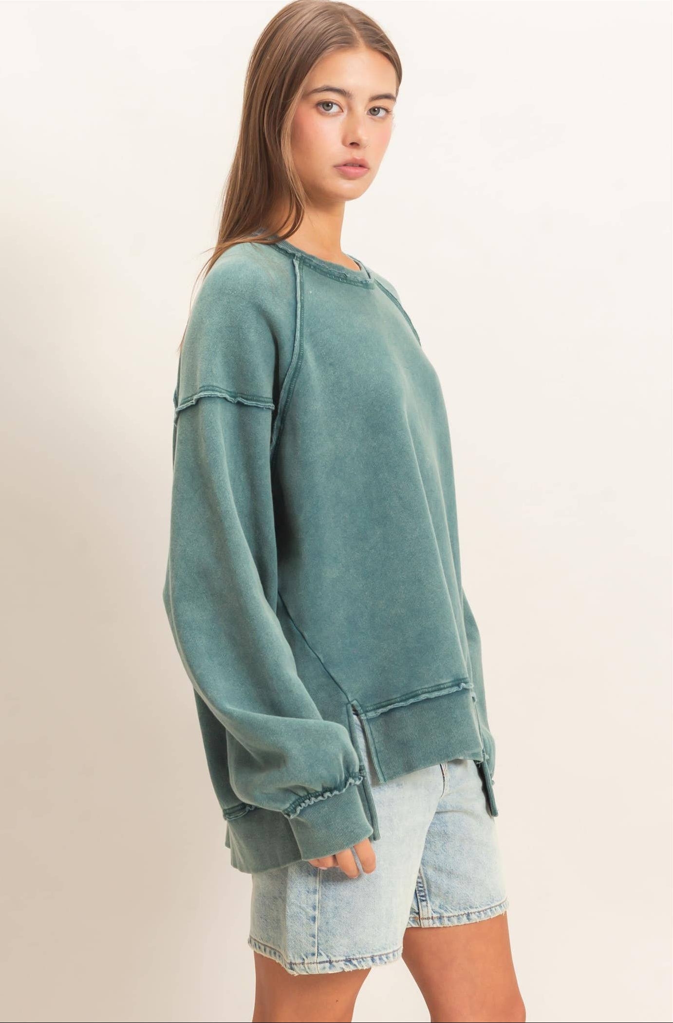 Ashlee Acid Wash Raw Edge Sweatshirt