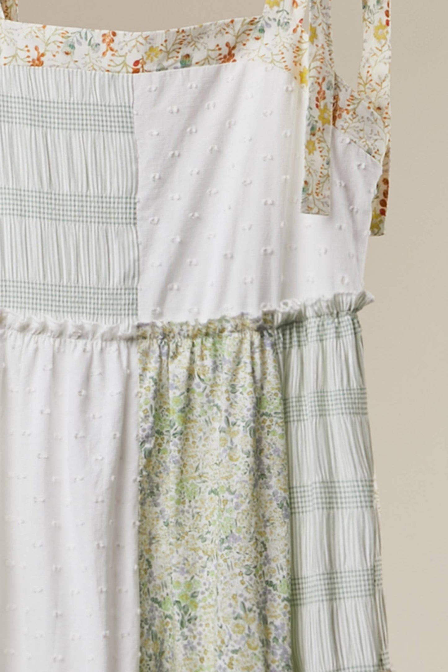 Paisley Patchwork Tie-Shoulder Tiered Maxi Dress ~ Ivory
