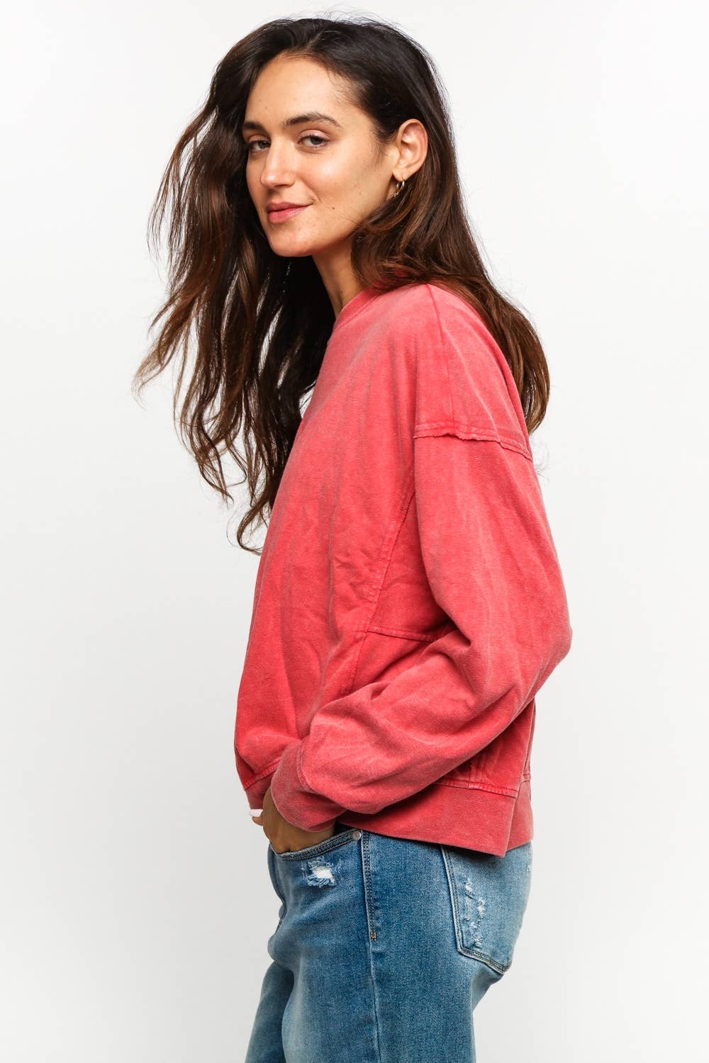 Finley Flower Patch Washed Pullover ~ Red