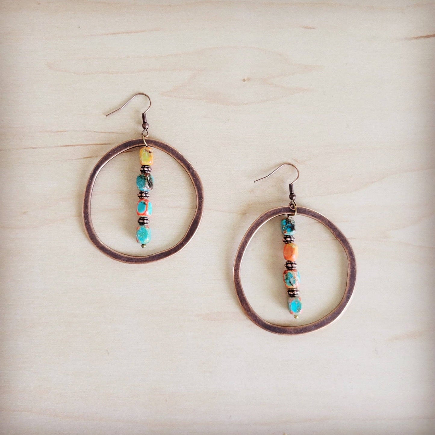 Western Copper Hoop Earrings w/ Sunrise Regalite