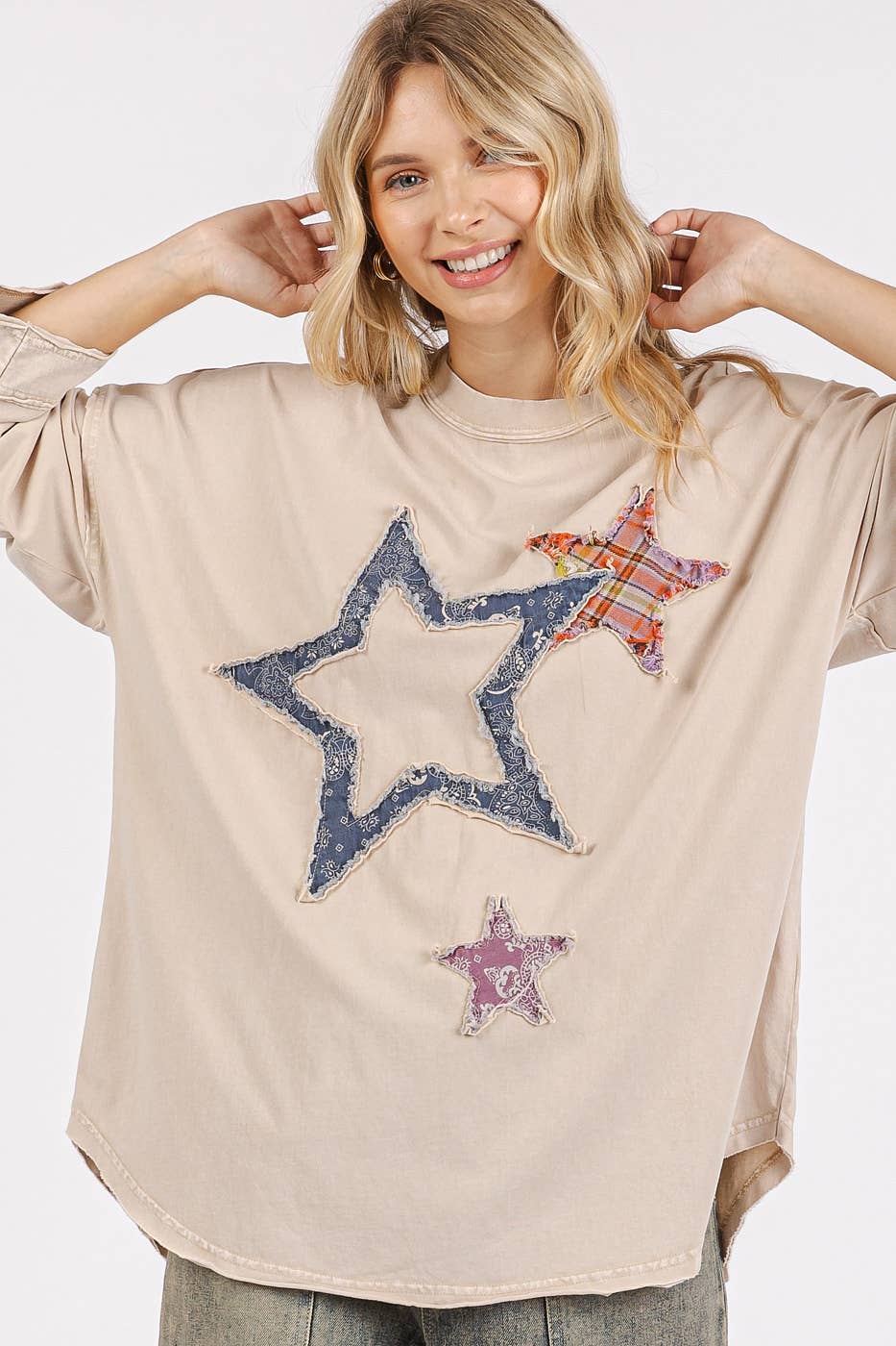 Vicki Mineral Wash Multi Star Top ~ Tan