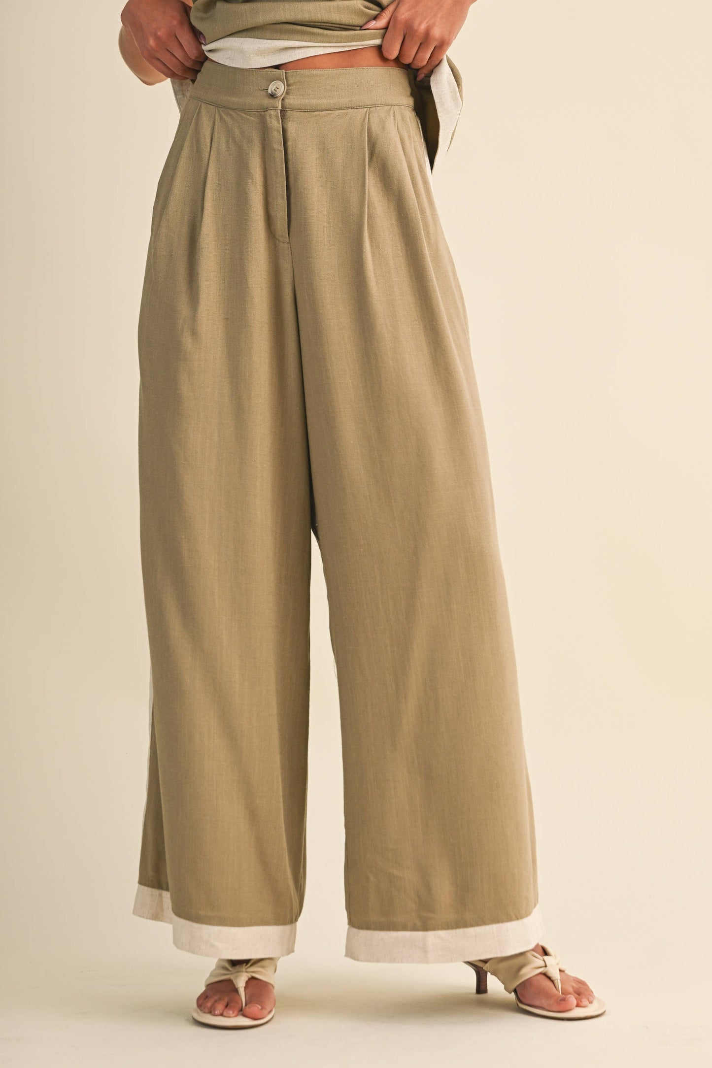 Lauren Linen Wide Leg Pants ~ Olive/Natural