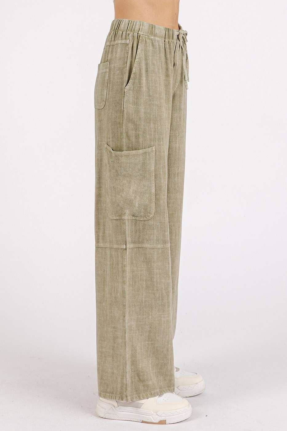 Anissa Mineral Wash Utility Pocket Pants ~ Basil