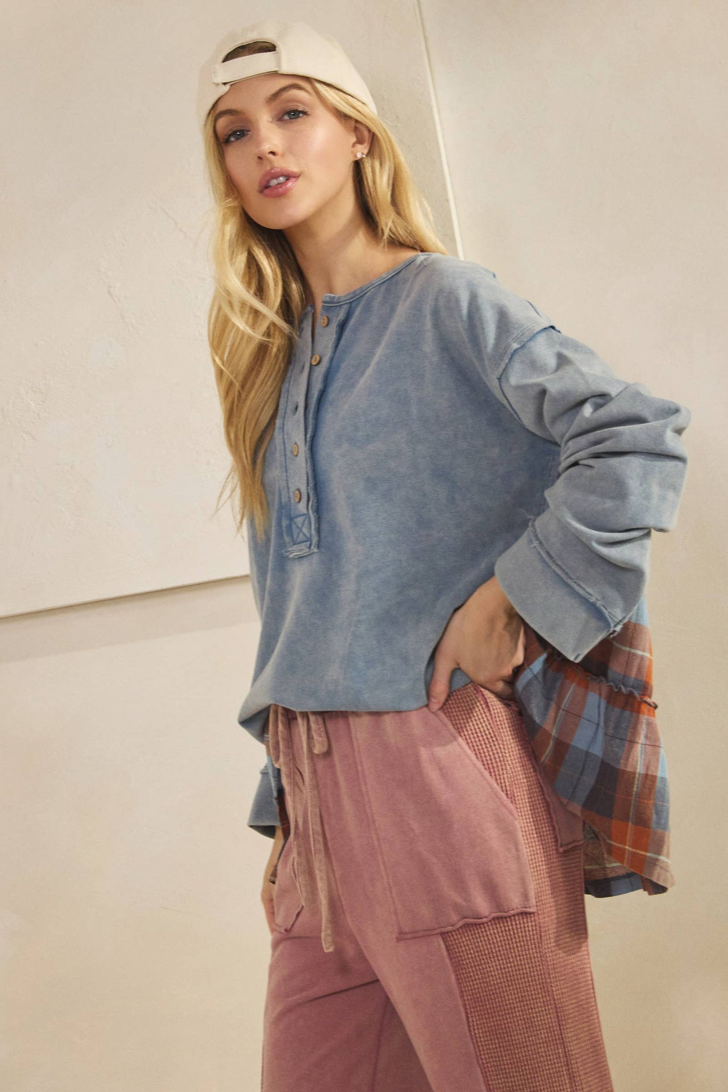 Ruth Rustic Charm Plaid Contract Top ~ Blue