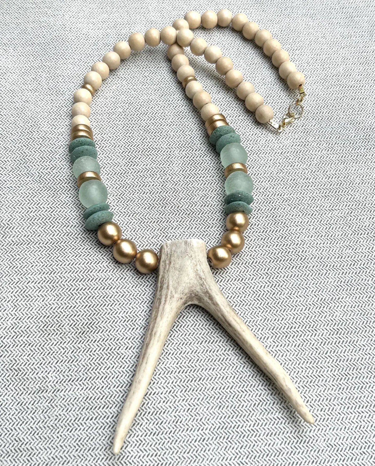 Deer Antler Wooden Beaded Necklace