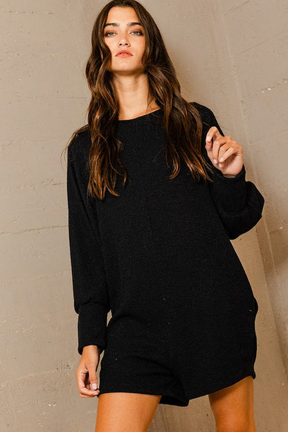 Avery Dolman Sleeve Knit Romper ~ Black