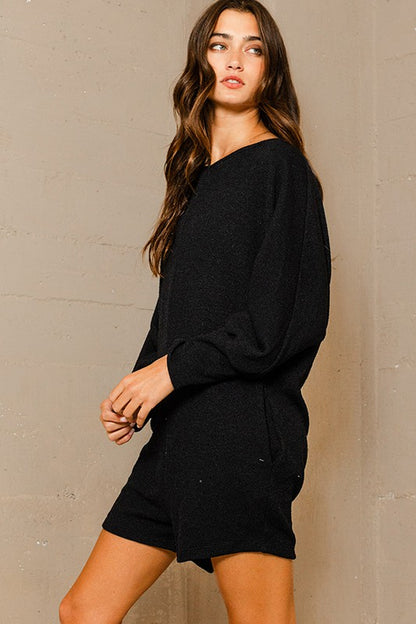 Avery Dolman Sleeve Knit Romper ~ Black