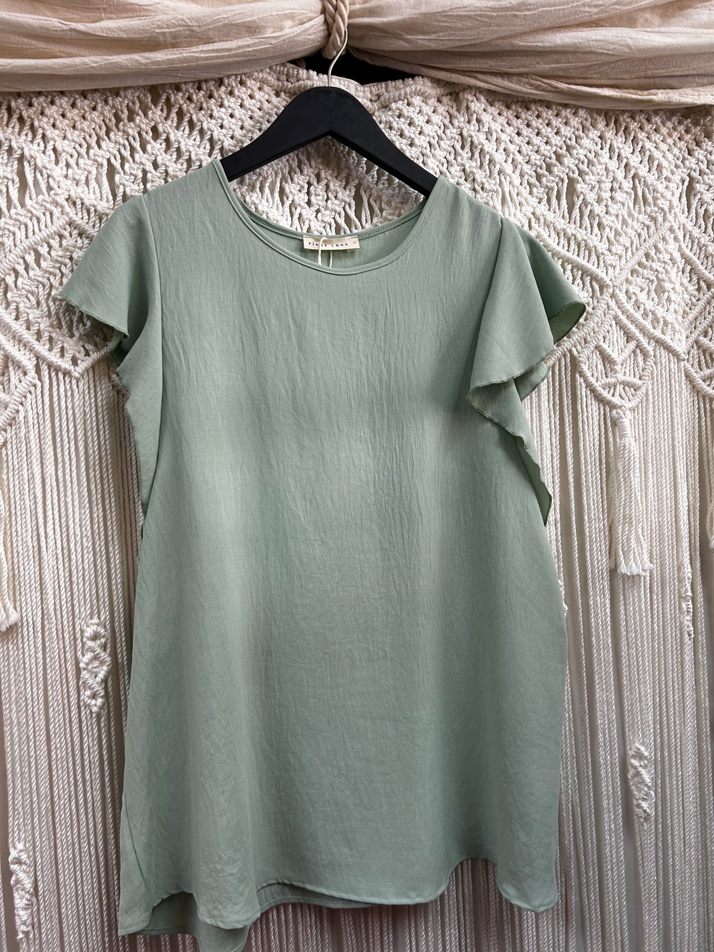 Raven Ruffle Sleeve Top ~ Sage