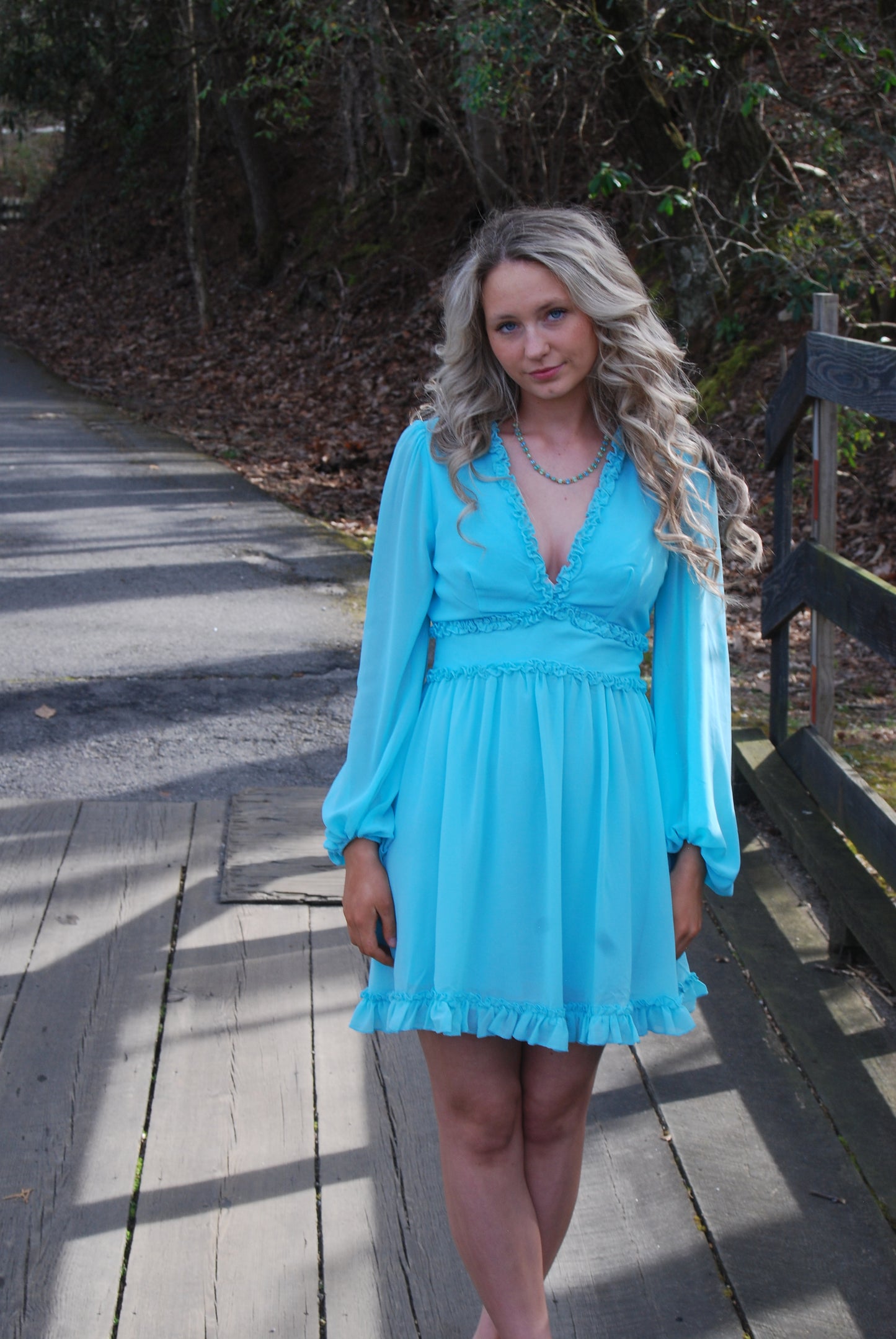 Alexa V Neck Open Back Mini Dress ~ Aqua