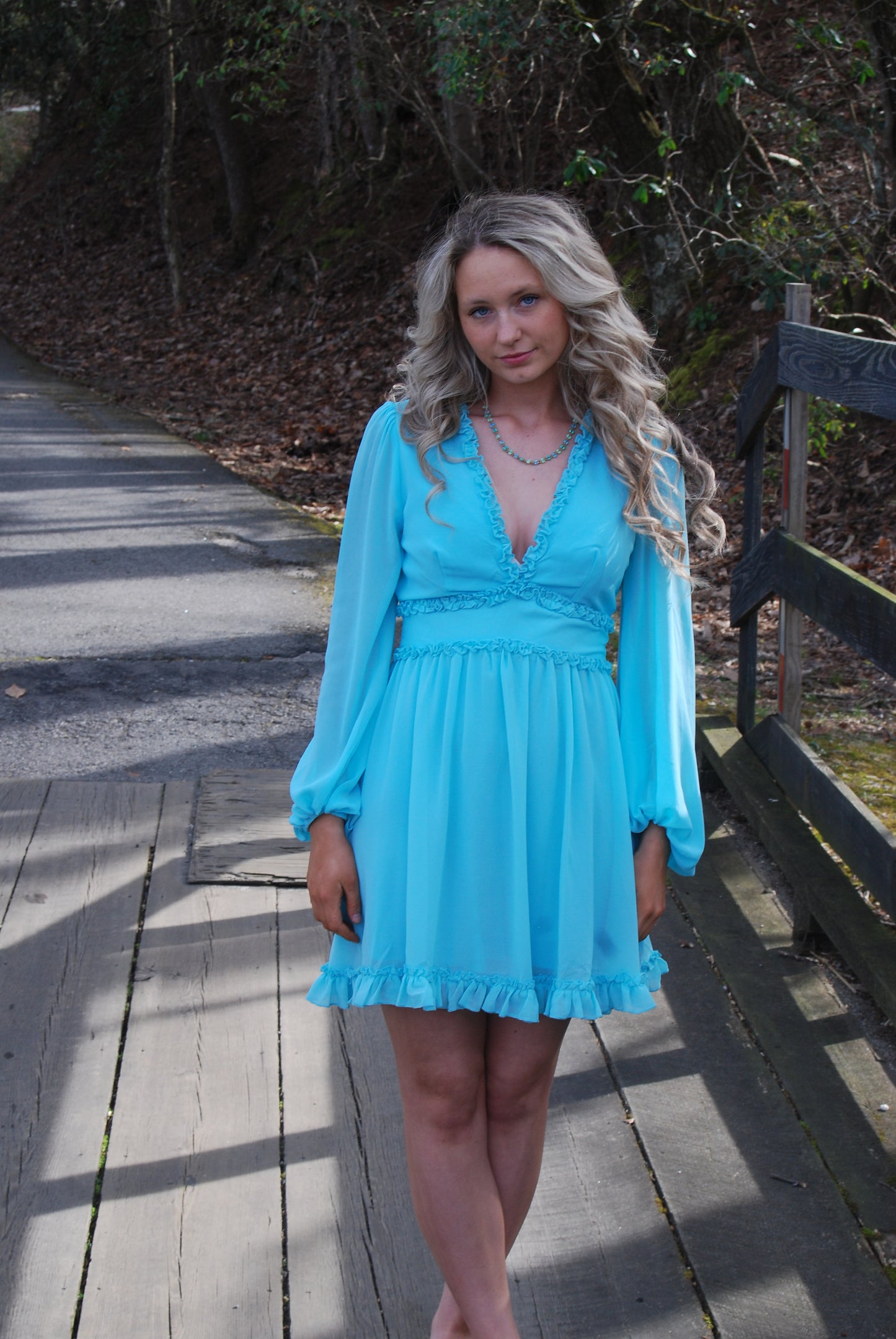 Alexa V Neck Open Back Mini Dress ~ Aqua