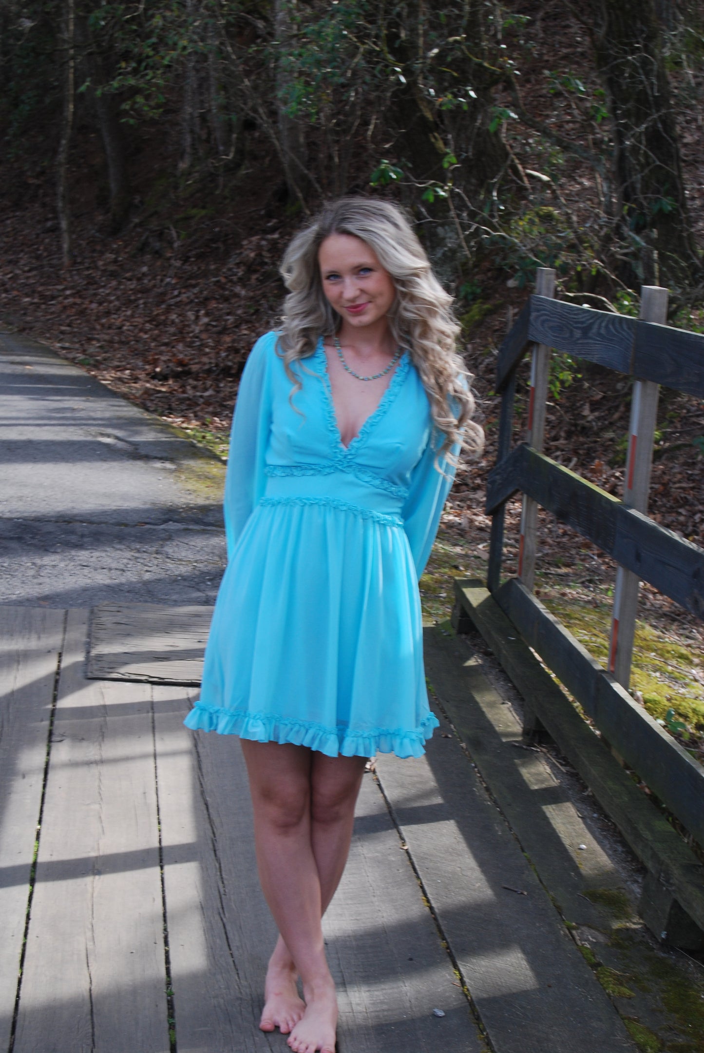 Alexa V Neck Open Back Mini Dress ~ Aqua