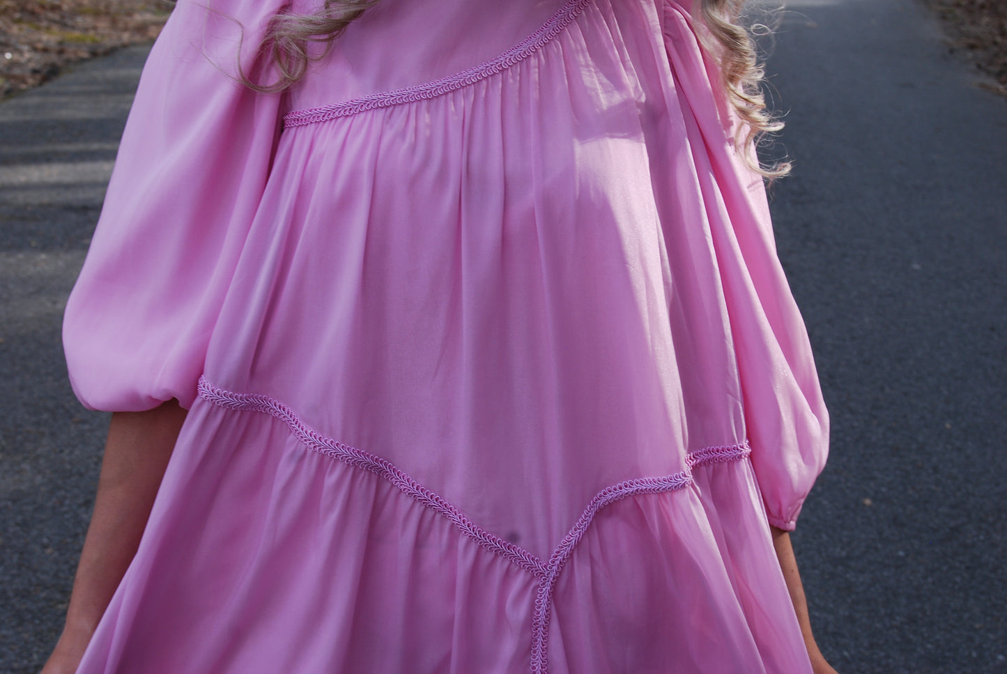 Barbie Puff Sleeve Braided Detail Dress ~ Pink