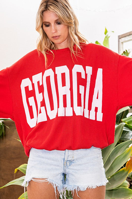 GEORGIA Oversized Graphic Pullover ~ Red