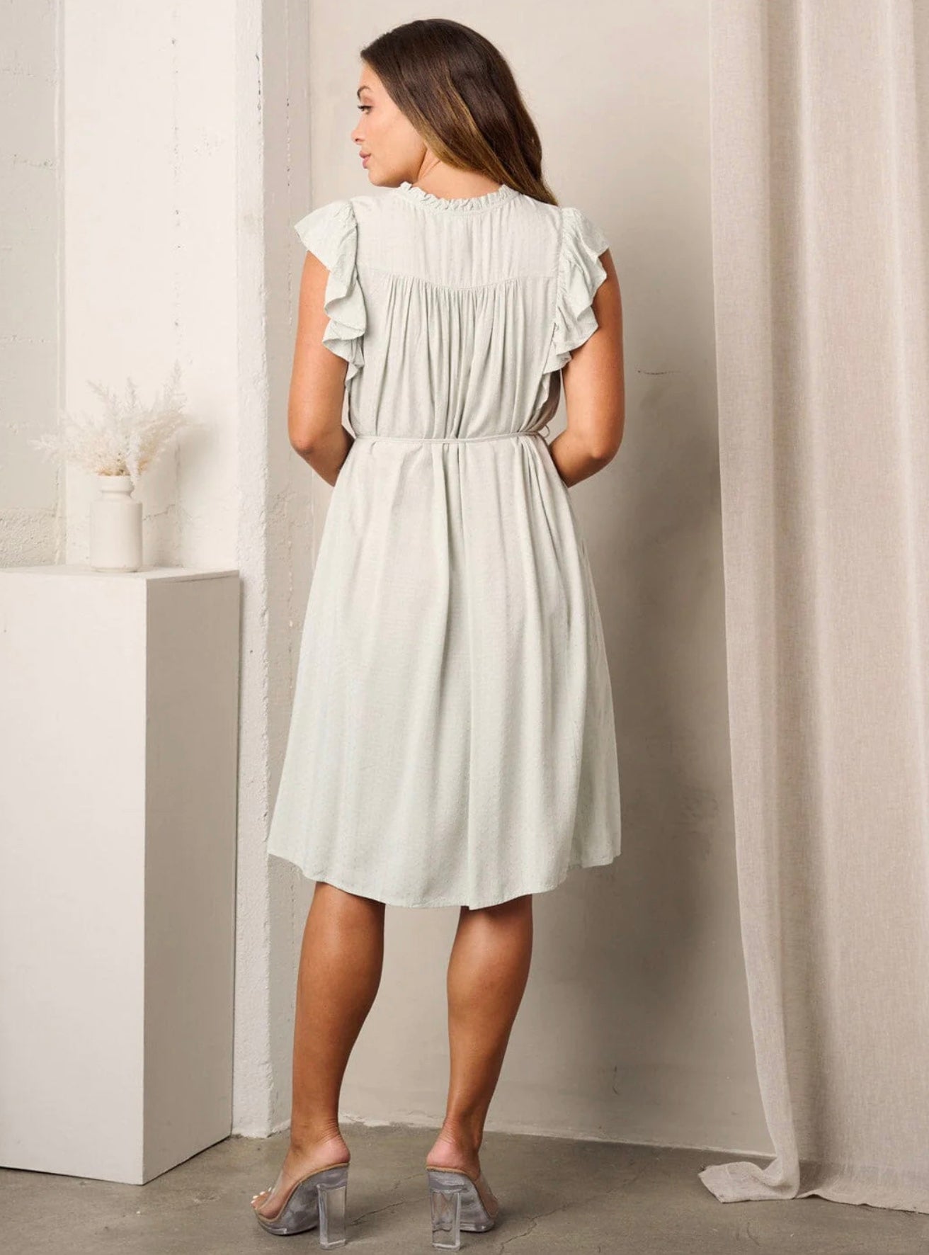 Maya Ruffle Sleeve Midi Dress ~ Mint