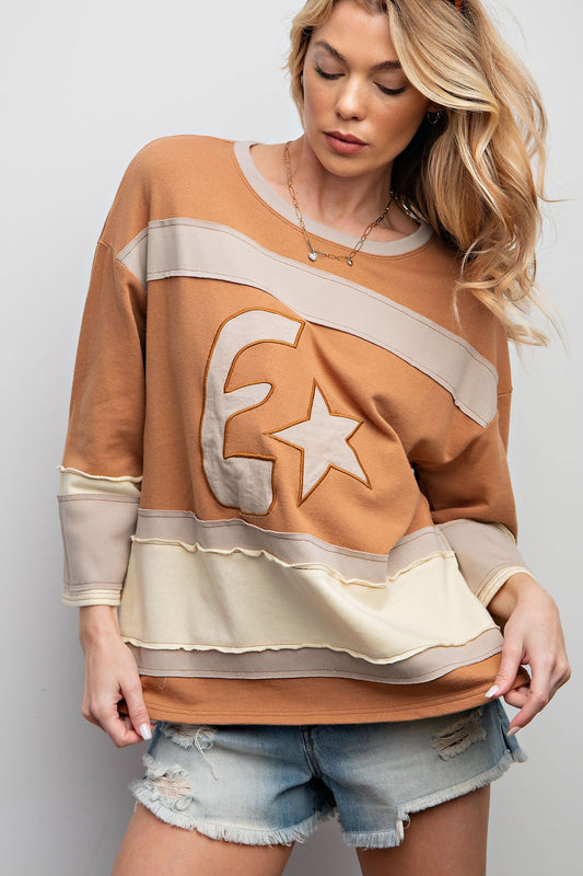 Ellie Color Block Pullover ~ Almond