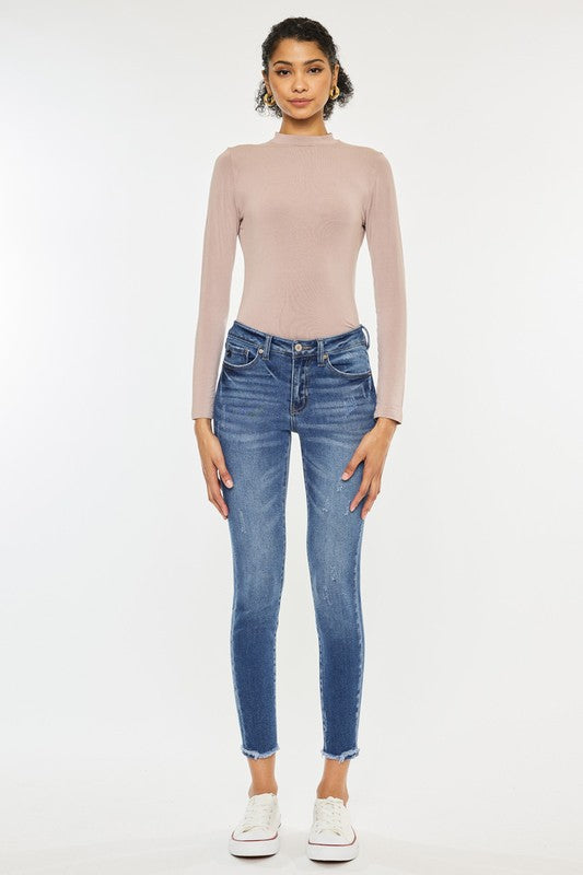 Willow Mid Rise Fray Ankle Skinny Jeans ~ Light Denim