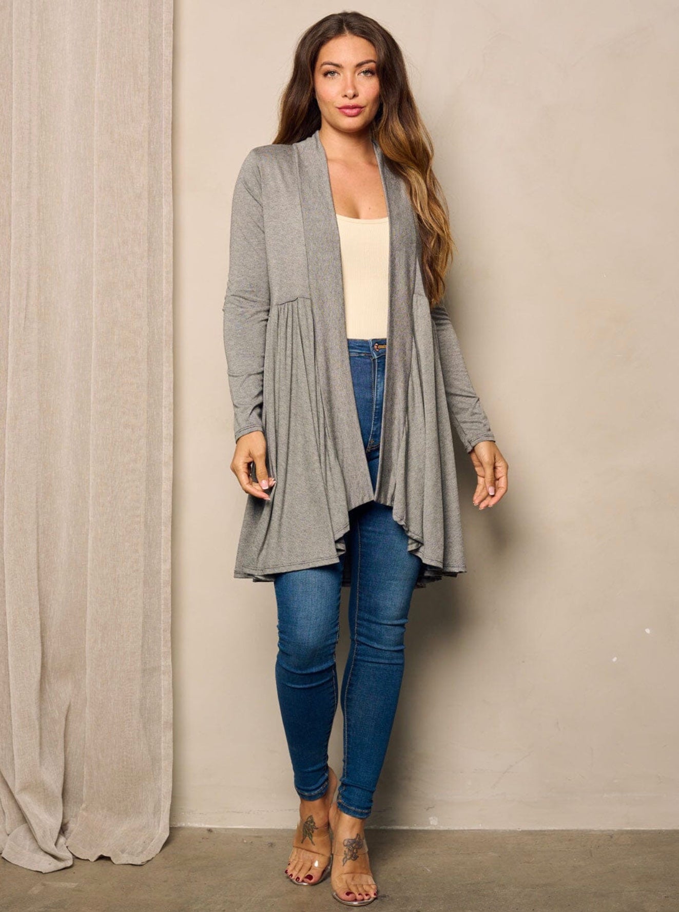 Emaline Open Front Cardigan ~ Charcoal/White