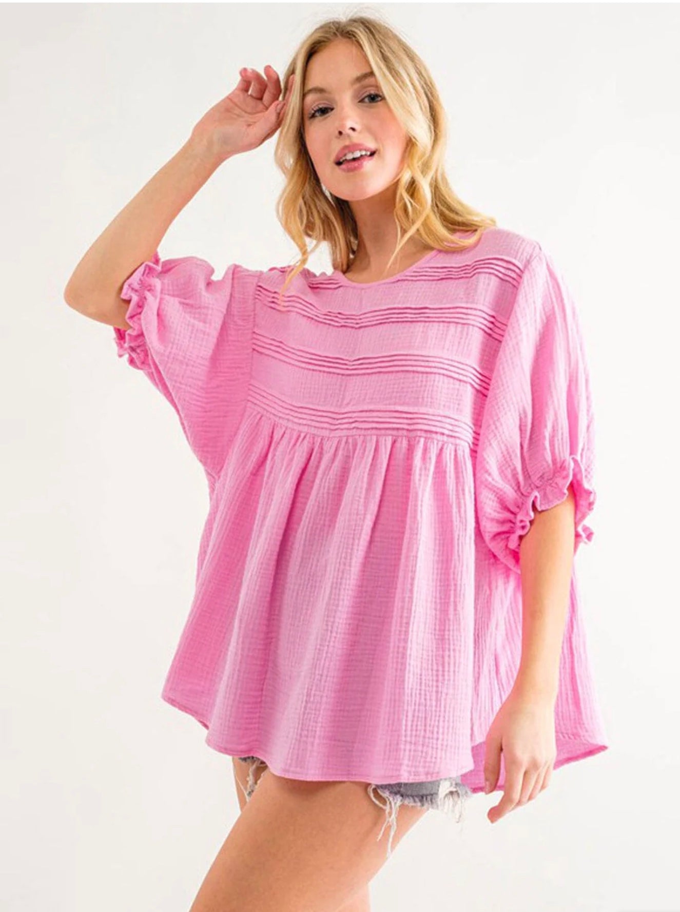Jewel Short Puff Sleeve Top ~ Pink