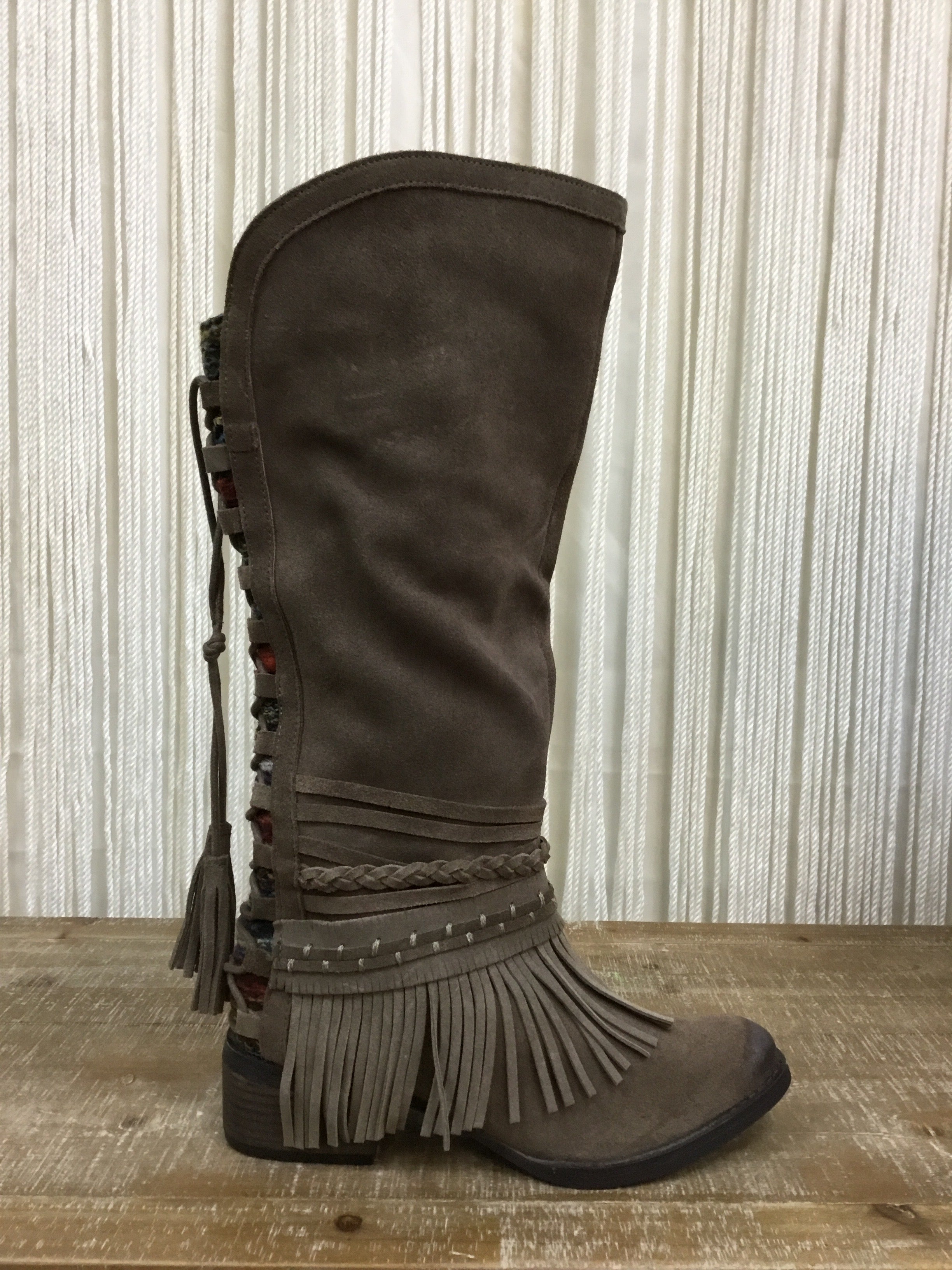 Naughty Monkey Zarape Fringe Boots Taupe Spoiled Rotten Boutique