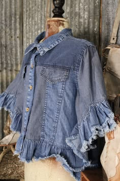 Dakota Distressed Ruffle Hem Crop Jacket ~ Denim