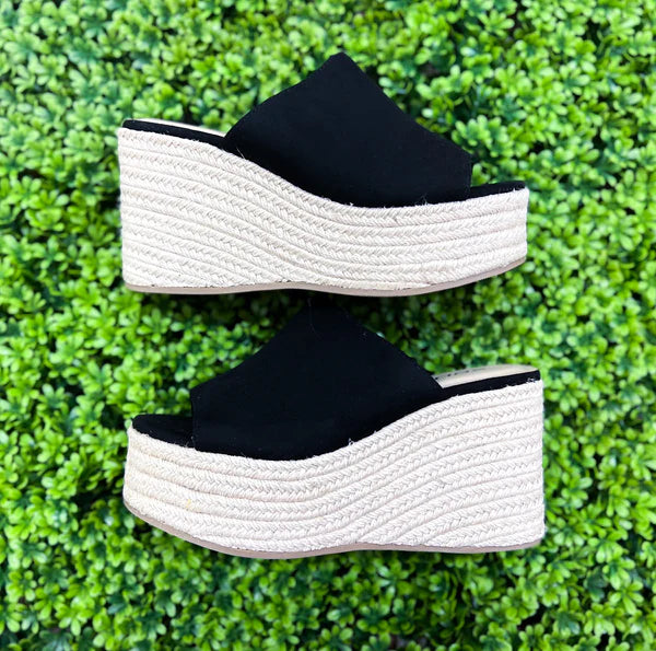 Ella Wedge Espadrille Slide Sandal ~ Black