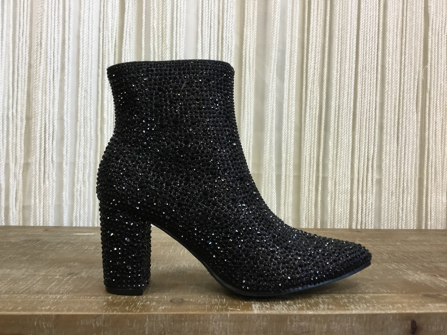 Riley Rhinestone Chunky Heel Ankle Bootie ~ Black