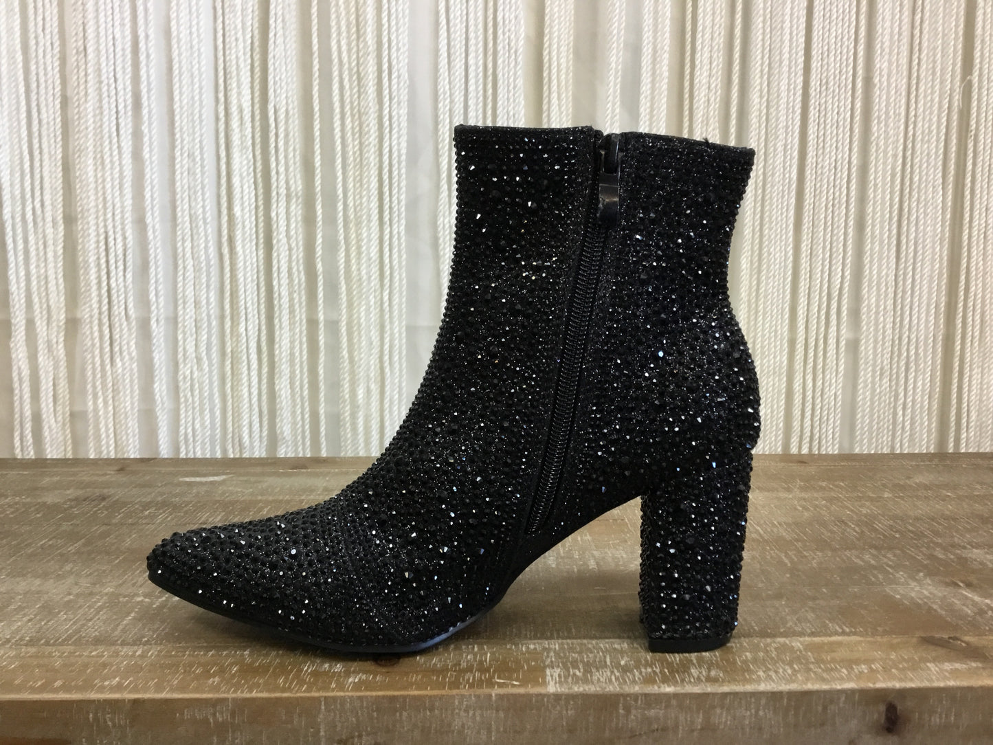 Riley Rhinestone Chunky Heel Ankle Bootie ~ Black