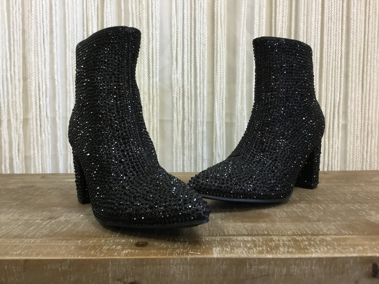 Riley Rhinestone Chunky Heel Ankle Bootie ~ Black