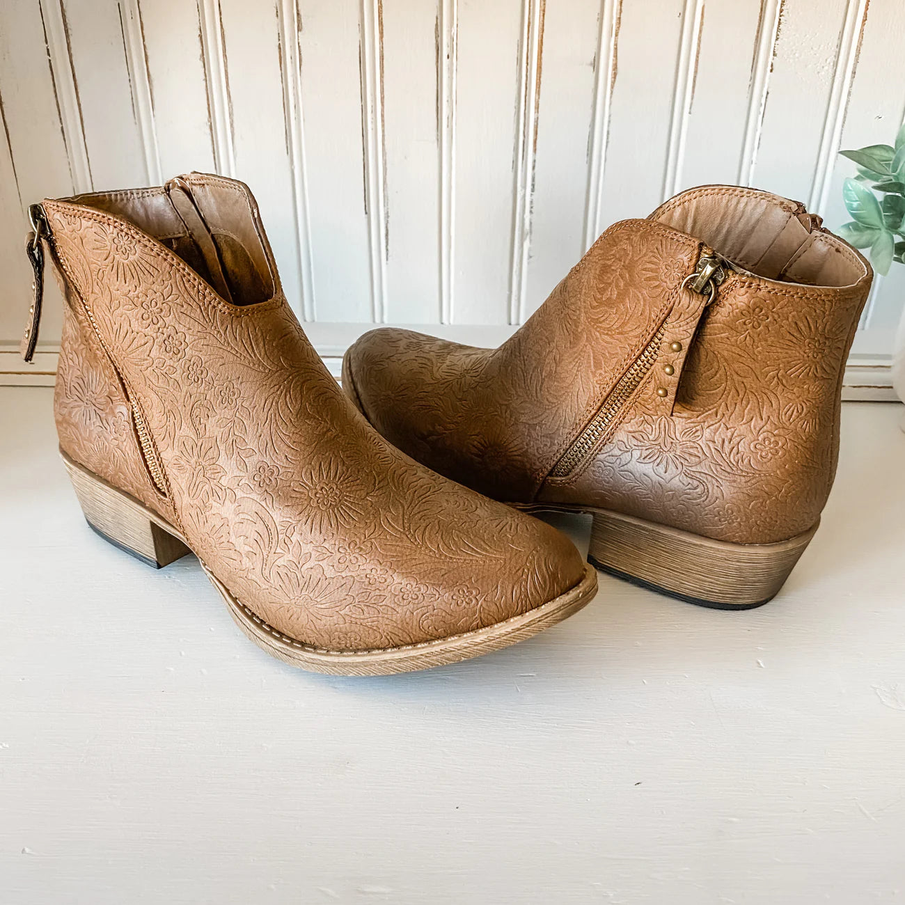 Very G Divine Tooled Ankle Bootie ~ Tan