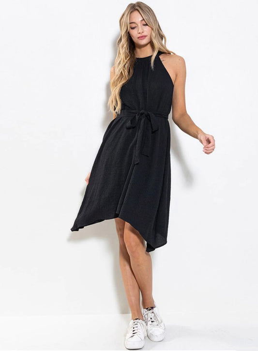 Isabella Halter Neck Hi Low Mini Dress ~ Black