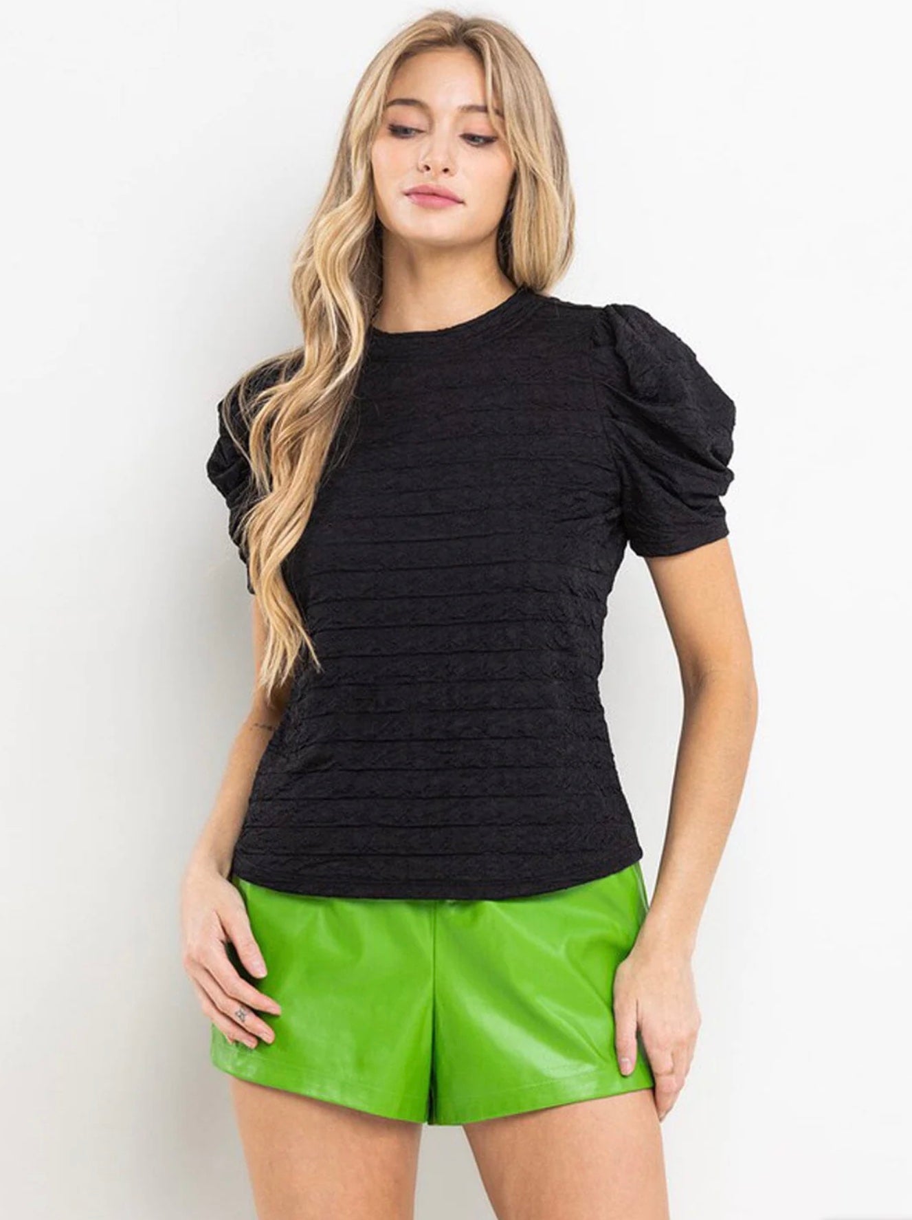 Millie Puff Sleeve Smocked Top ~ Black