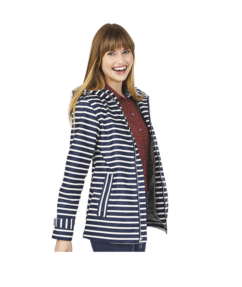 Charles River Striped Rain Jacket ~ Navy/White