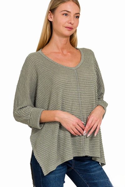 Sassy 3/4 Sleeve V Neck Jacquard Top