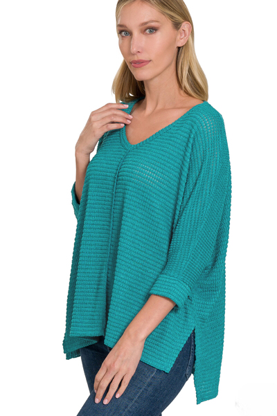 Sassy 3/4 Sleeve V Neck Jacquard Top