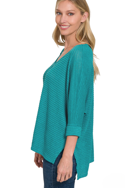 Sassy 3/4 Sleeve V Neck Jacquard Top