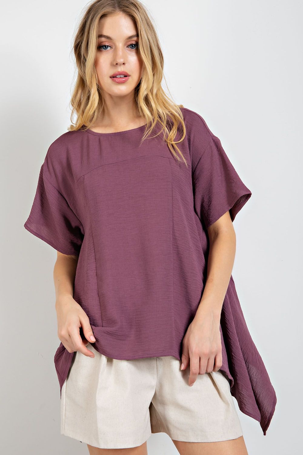 Jayden Loose Fit Linen Blend Top ~ Plum